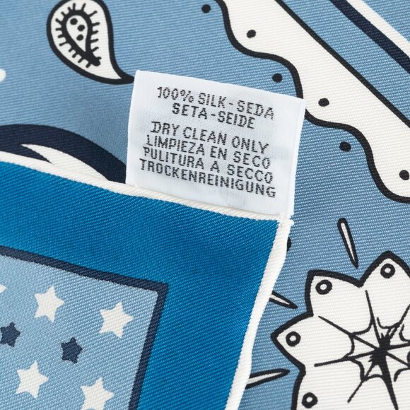 Hermes Bleu Jean, Marine, & Blanc Le Rodeo Des Fruits Silk Bandana 55 - Picture 9 of 10
